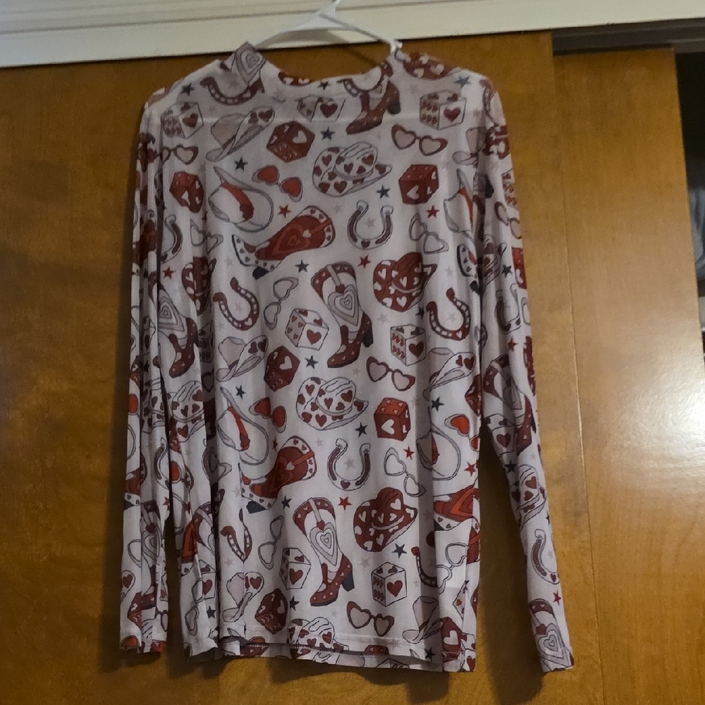 Western Patterned Long Sleeve Top